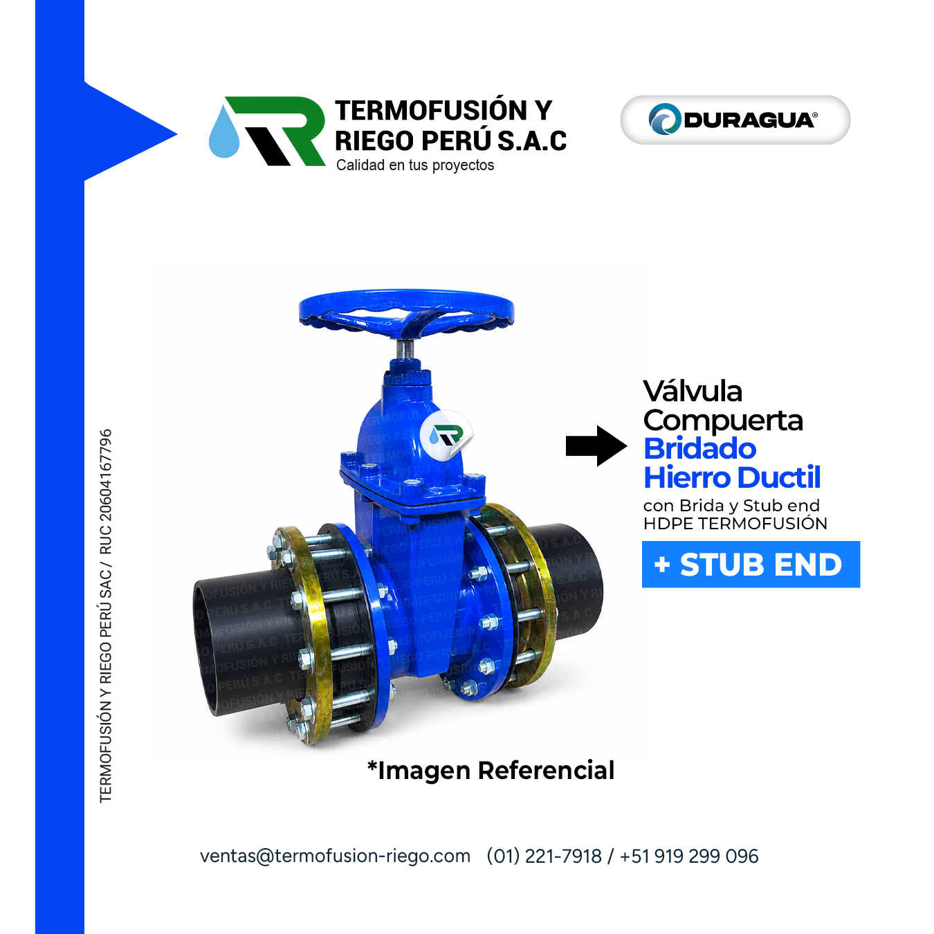 Válvula Compuerta Bridado con Stub End HDPE + Brida