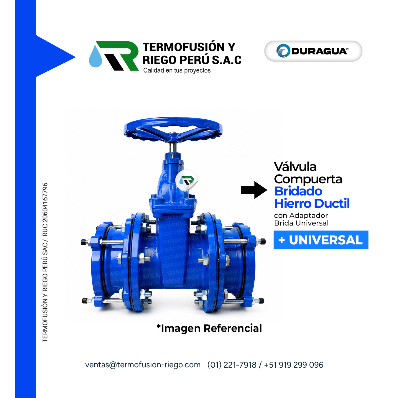 Válvula Compuerta Bridada con Adaptador Universal