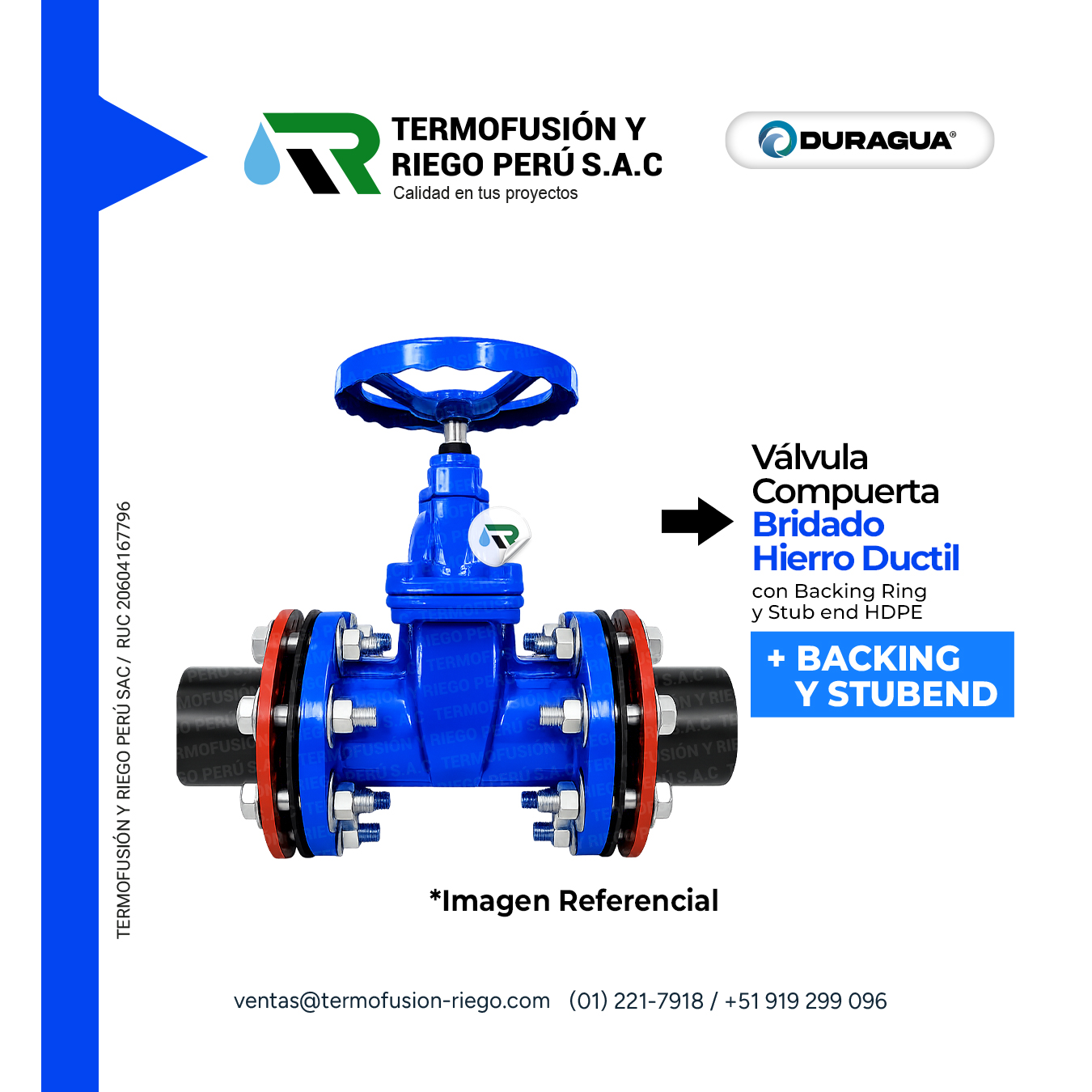 Válvula compuerta bridada con Backing Ring + Stub End HDPE